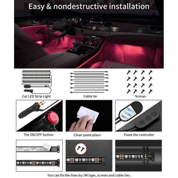 Interior Car Lights, LED Car Strip Lights with Two-Line‎ Waterproof Design - Picture 4 of 6